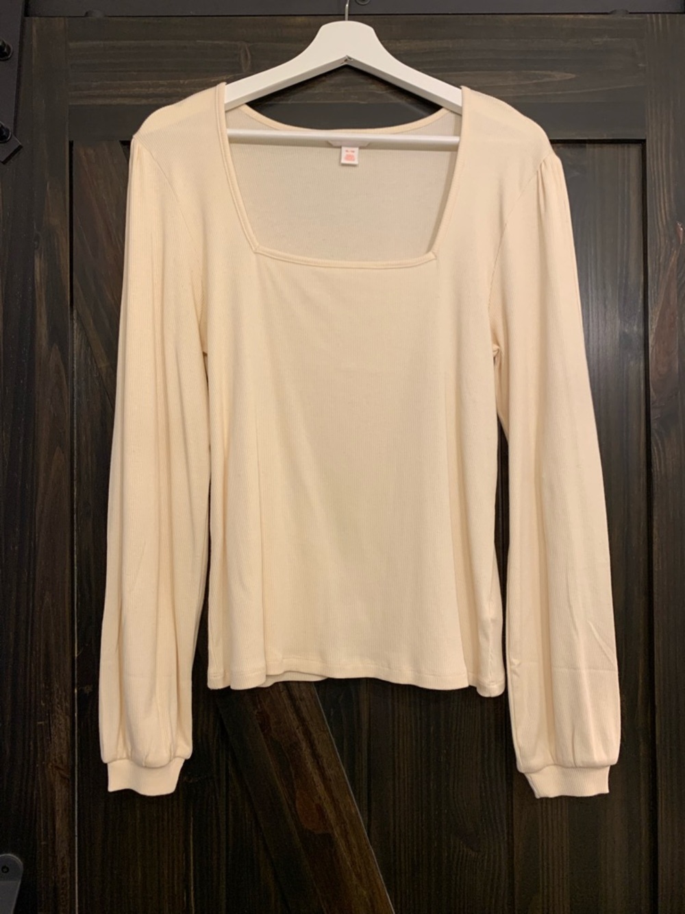 Cream Long-Sleeve Ribbed Top